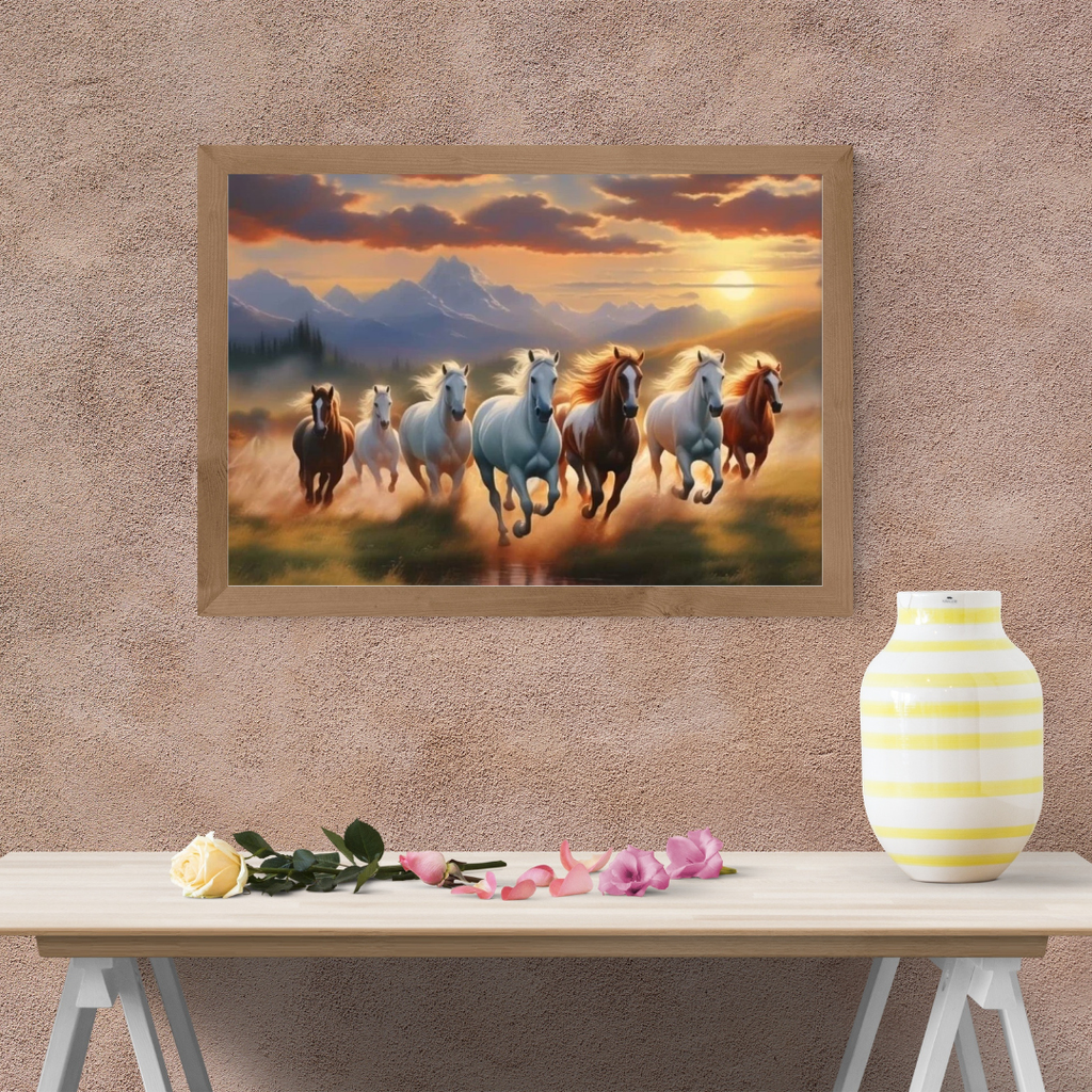 Seven Horses Vastu Photo Frame Wall Art with Frame