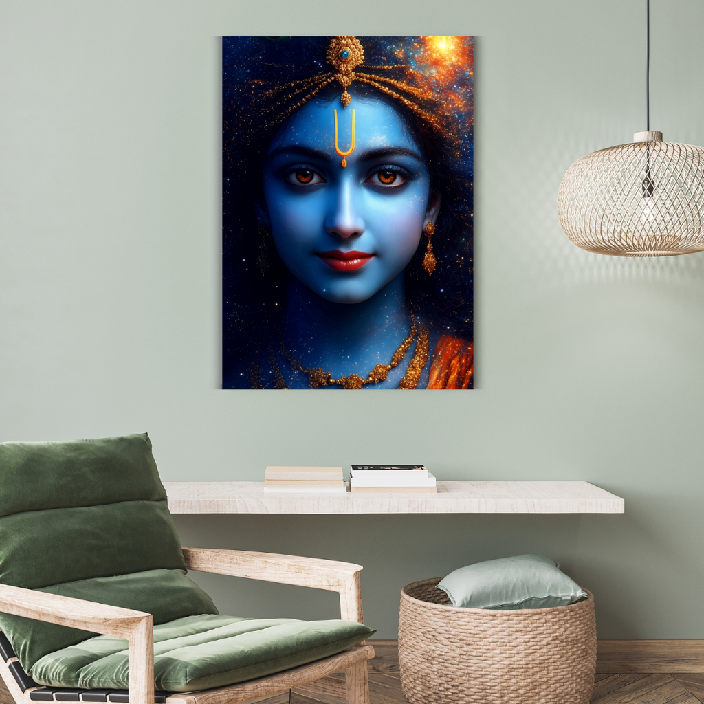 Dekozi Krishna Wall Art – Divine Portrait | Framed Canvas & Photo Print for Spiritual Home & Office Decor