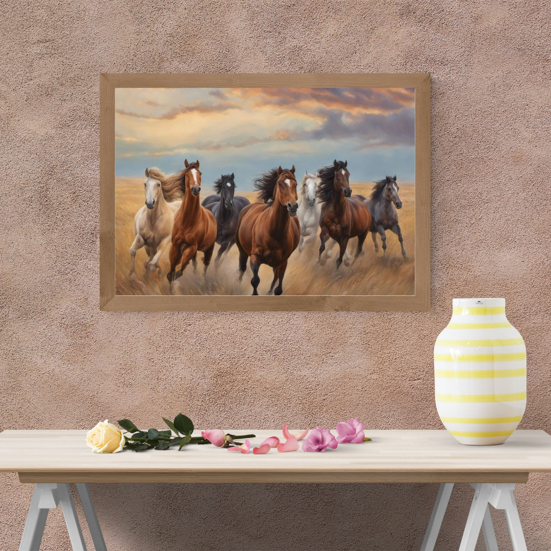 Seven Horses Vastu Photo Frame Wall Art with Frame