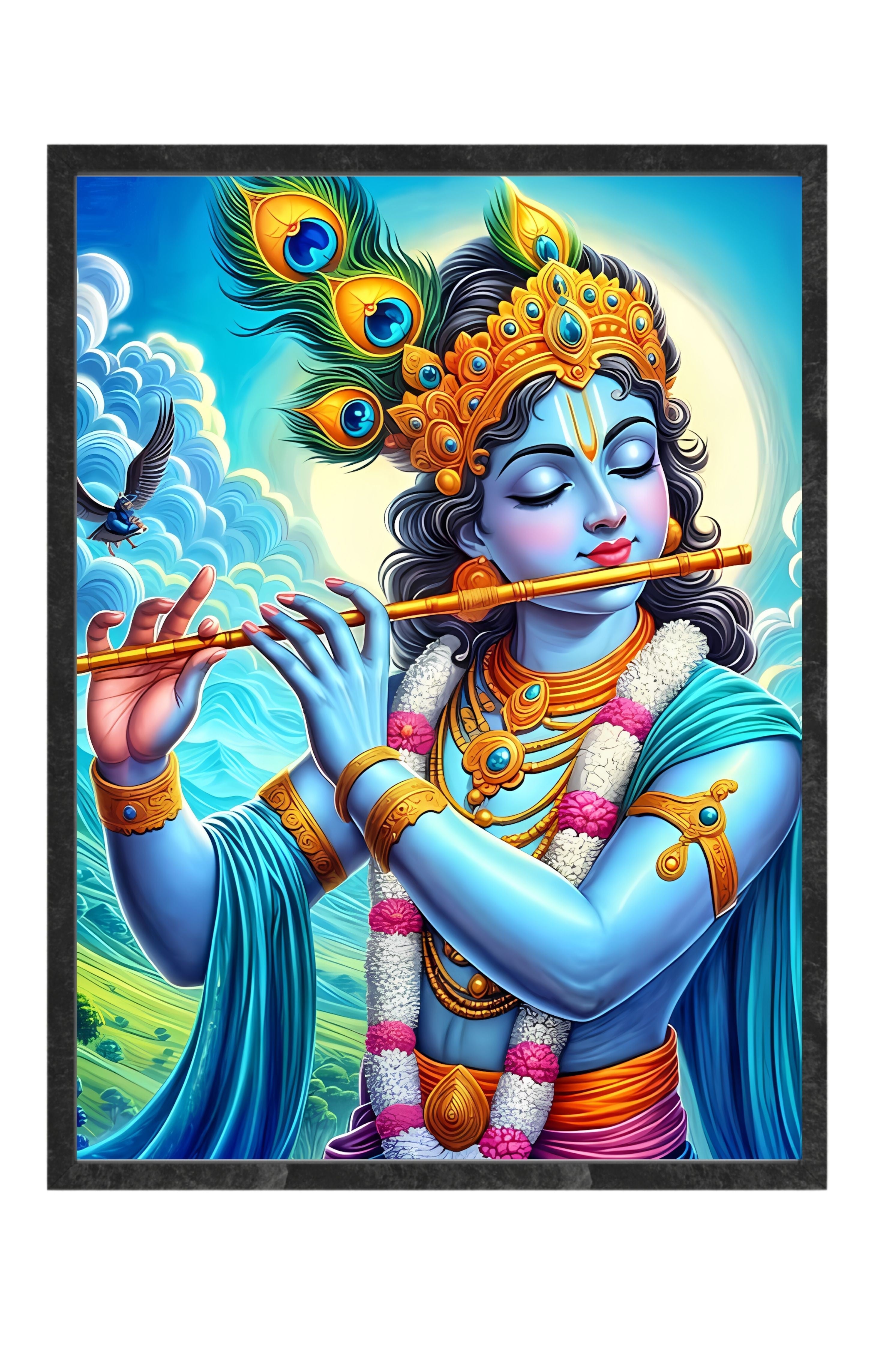 Dekozi Krishna Wall Art – Divine Portrait | Framed Canvas & Photo Print for Spiritual Home & Office Decor