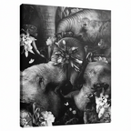 Canvas print with black and white elephants and flowers on a white background