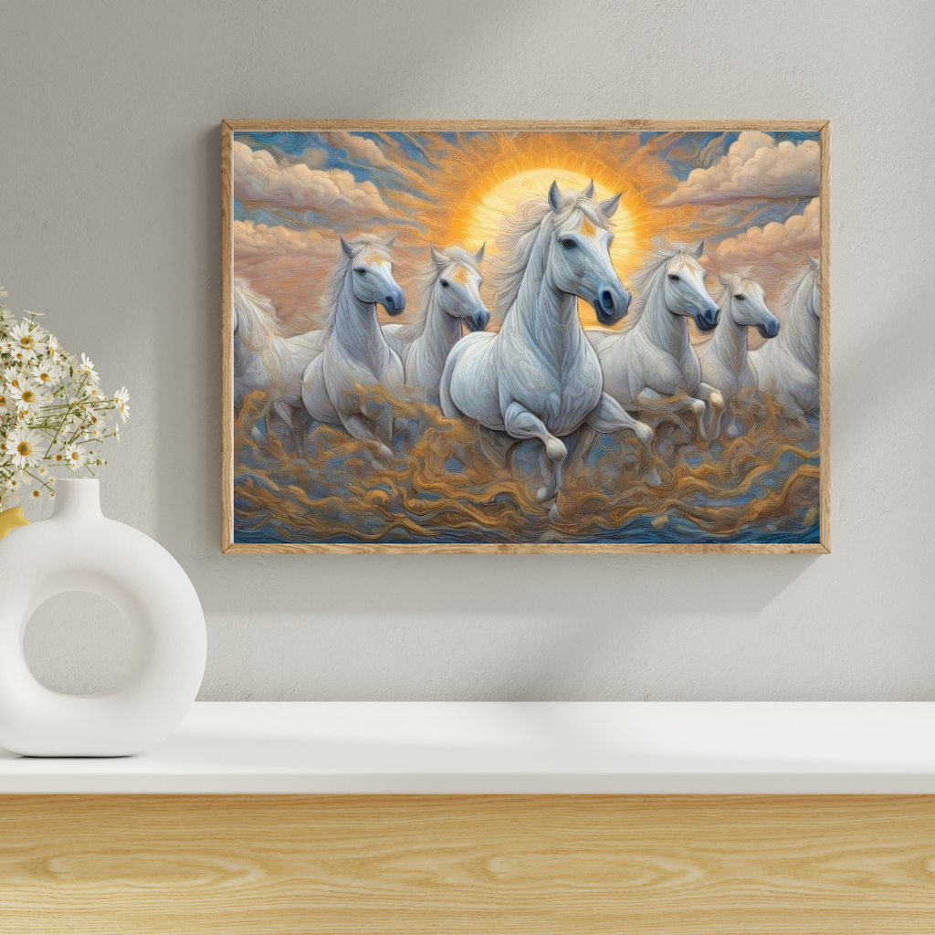 Seven Horses Vastu Photo Frame Wall Art with Frame