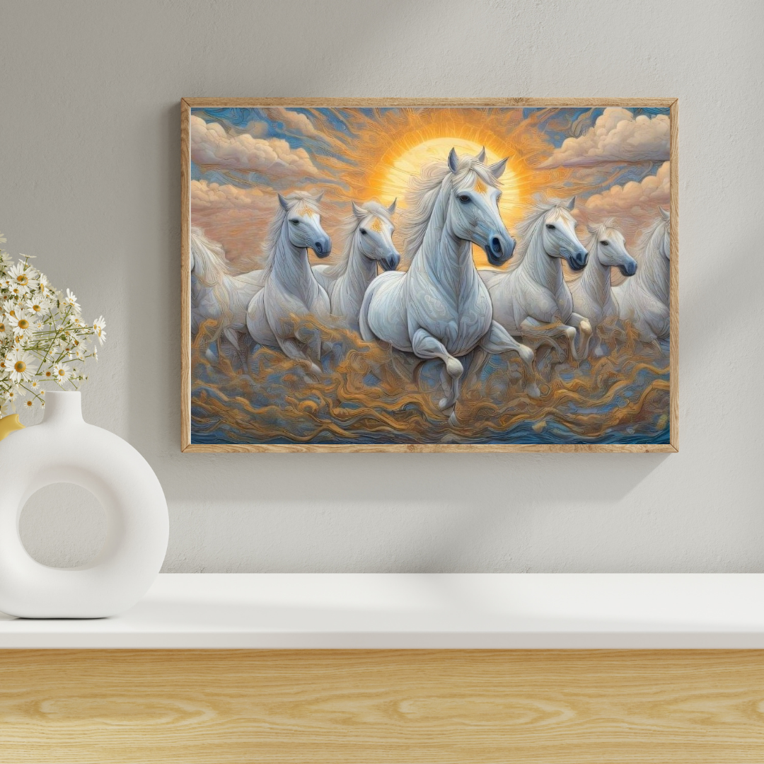 Seven Horses Vastu Photo Frame Wall Art with Frame