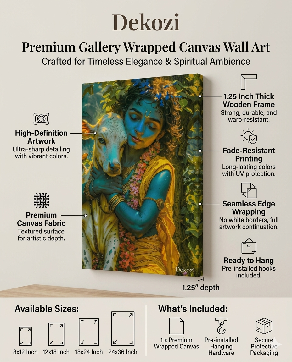 Dekozi Krishna Wall Art – Divine Portrait | Framed Canvas & Photo Print for Spiritual Home & Office Decor