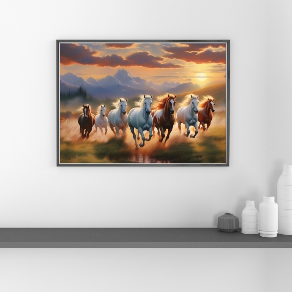 Seven Horses Vastu Photo Frame Wall Art with Frame