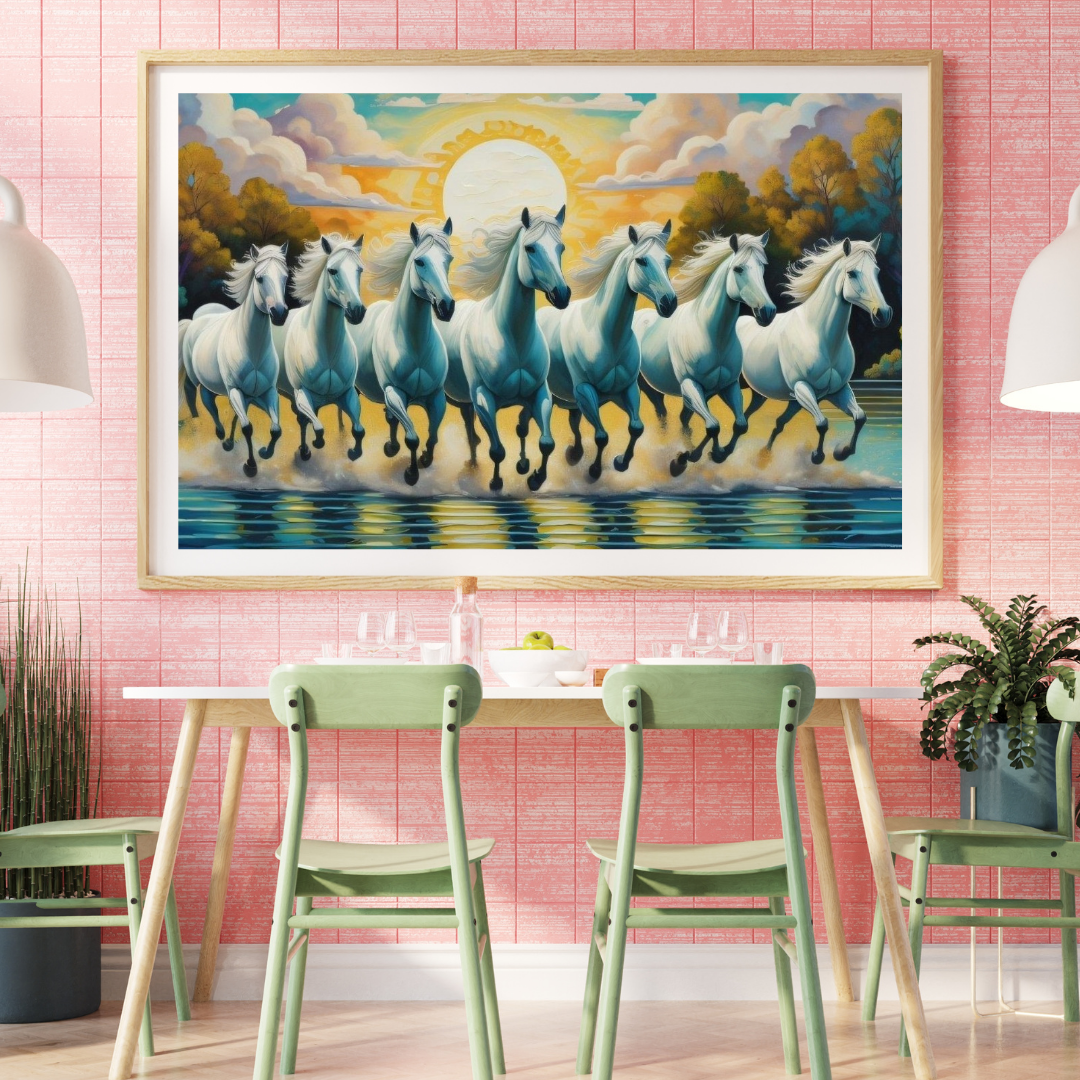 Seven Horses Vastu Photo Frame Wall Art with Frame