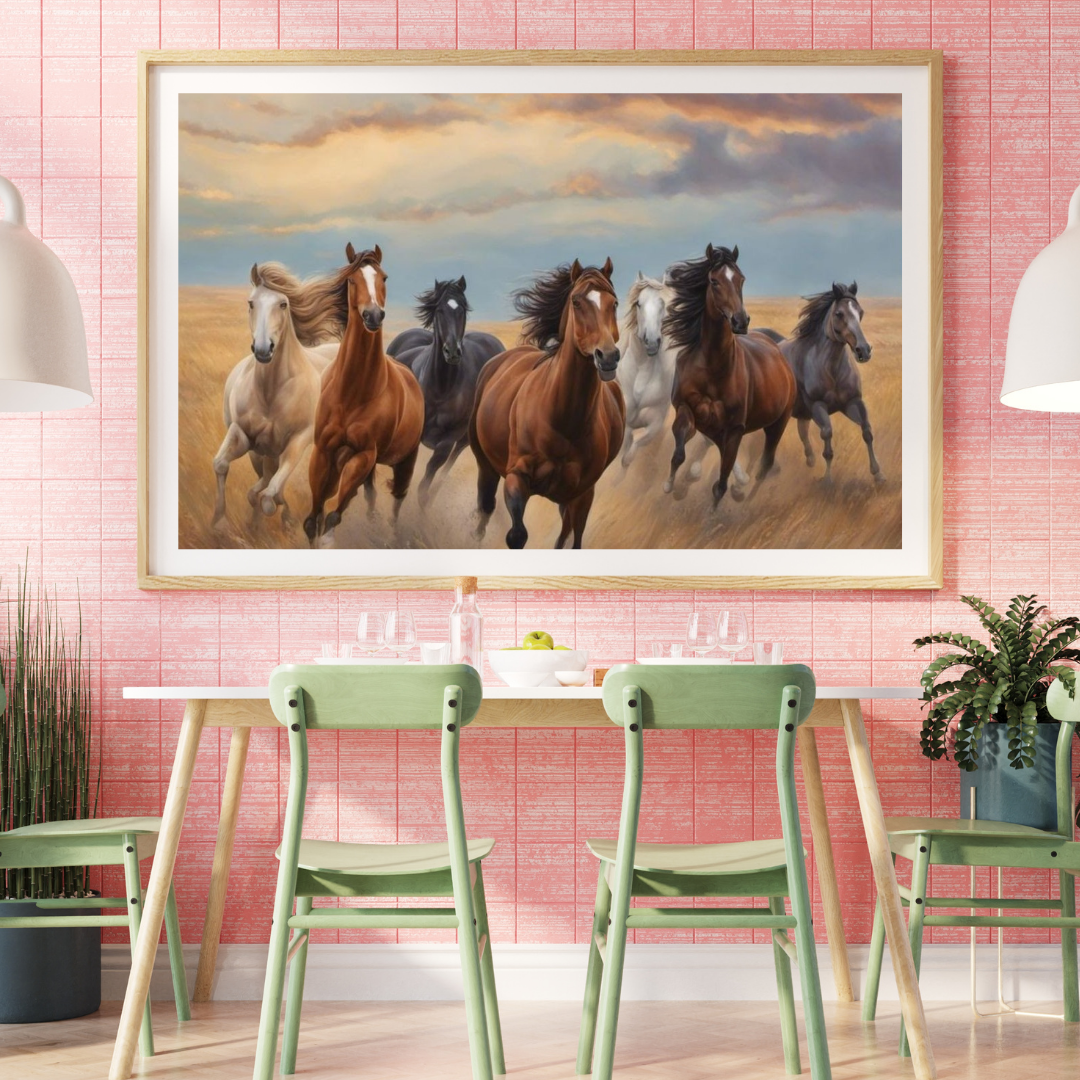 Seven Horses Vastu Photo Frame Wall Art with Frame
