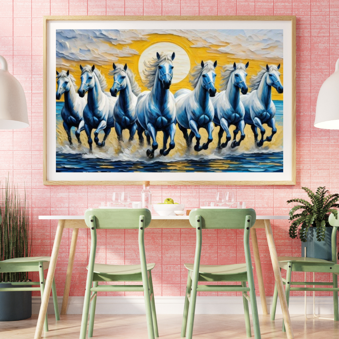 Seven Horses Vastu Photo Frame Wall Art with Frame