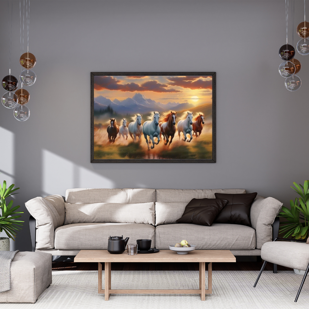 Seven Horses Vastu Photo Frame Wall Art with Frame