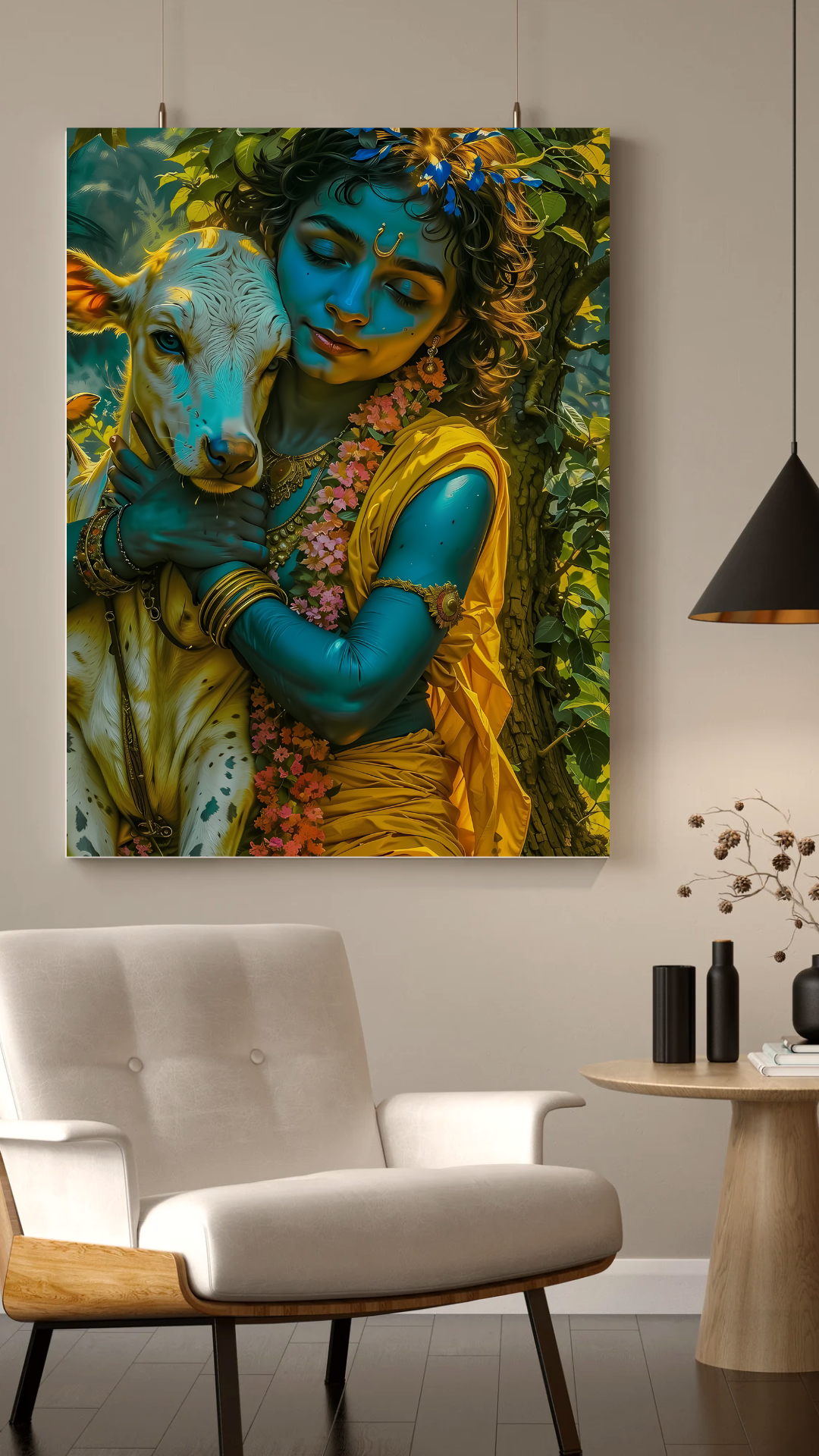 Dekozi Krishna Wall Art – Divine Portrait | Framed Canvas & Photo Print for Spiritual Home & Office Decor