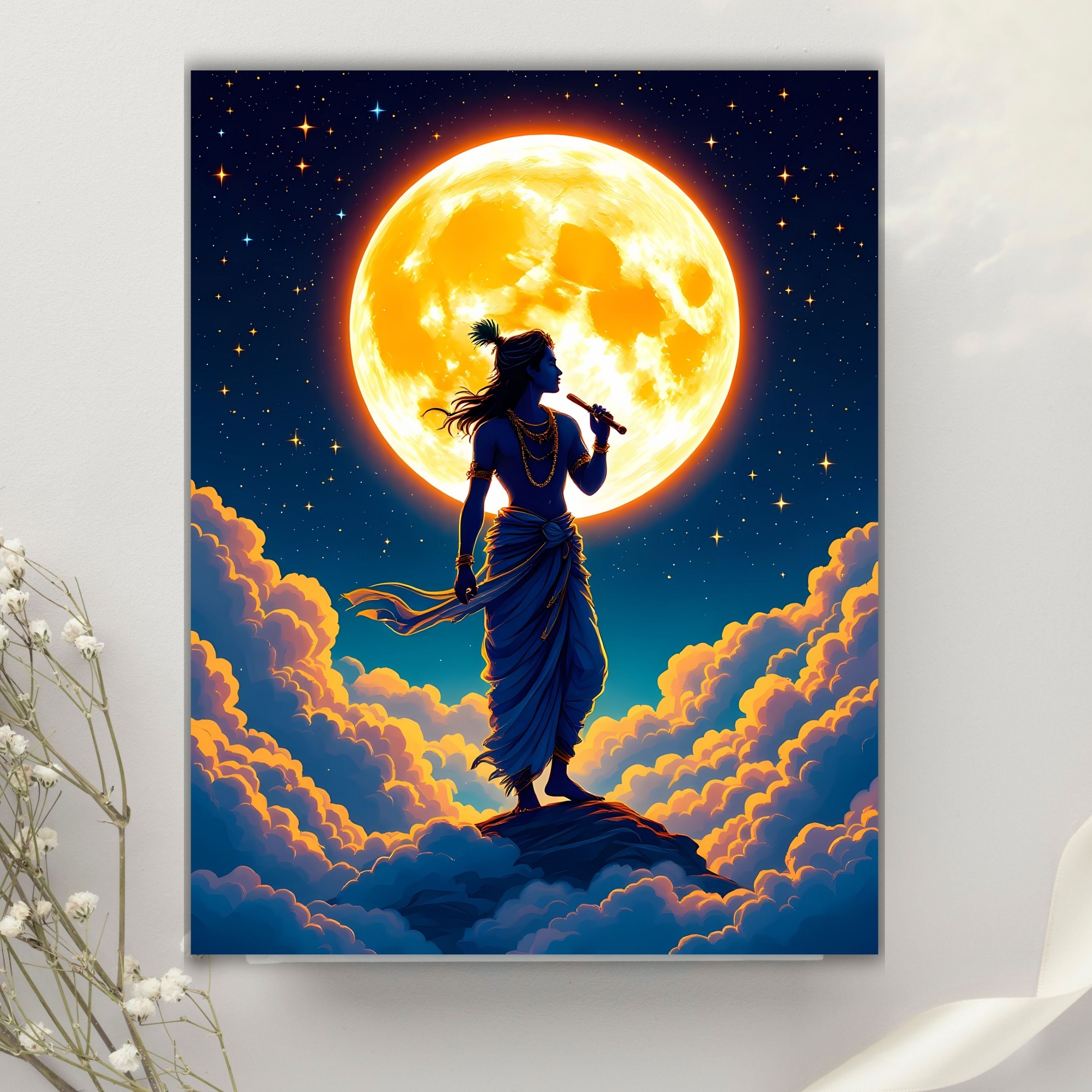 Dekozi Krishna Wall Art – Divine Portrait | Framed Canvas & Photo Print for Spiritual Home & Office Decor