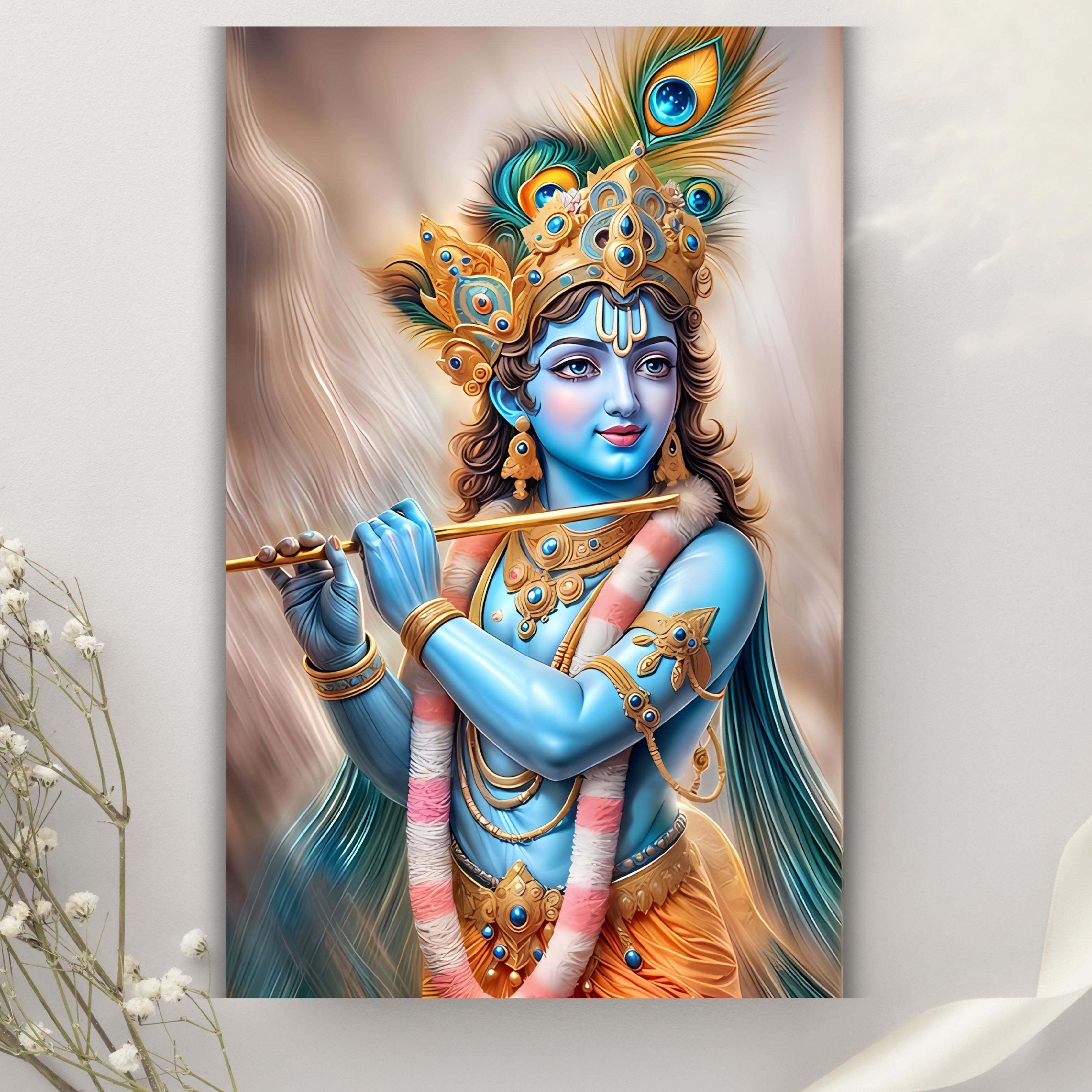 Dekozi Krishna Wall Art – Divine Portrait | Framed Canvas & Photo Print for Spiritual Home & Office Decor