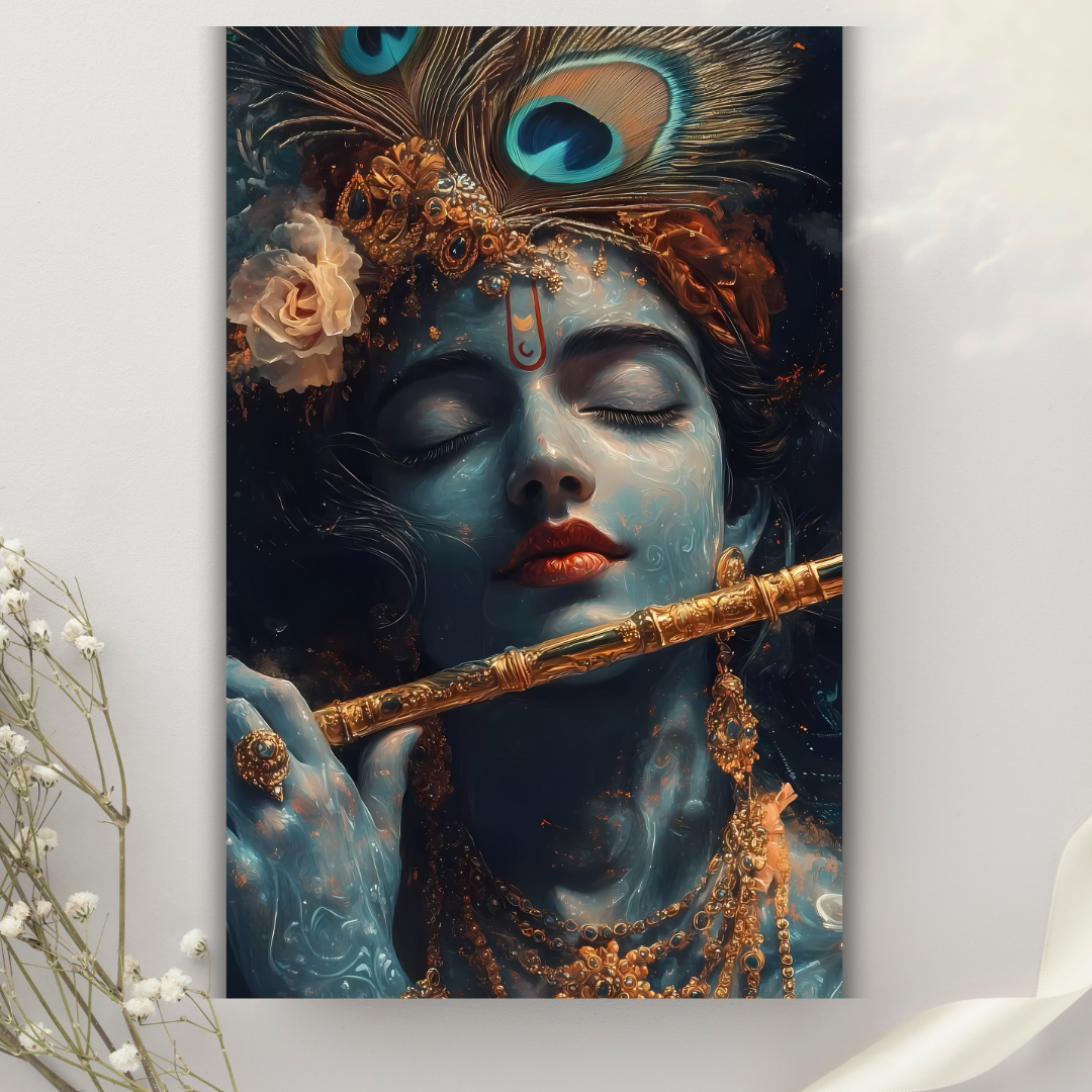 Dekozi Krishna Wall Art – Divine Portrait | Framed Canvas & Photo Print for Spiritual Home & Office Decor