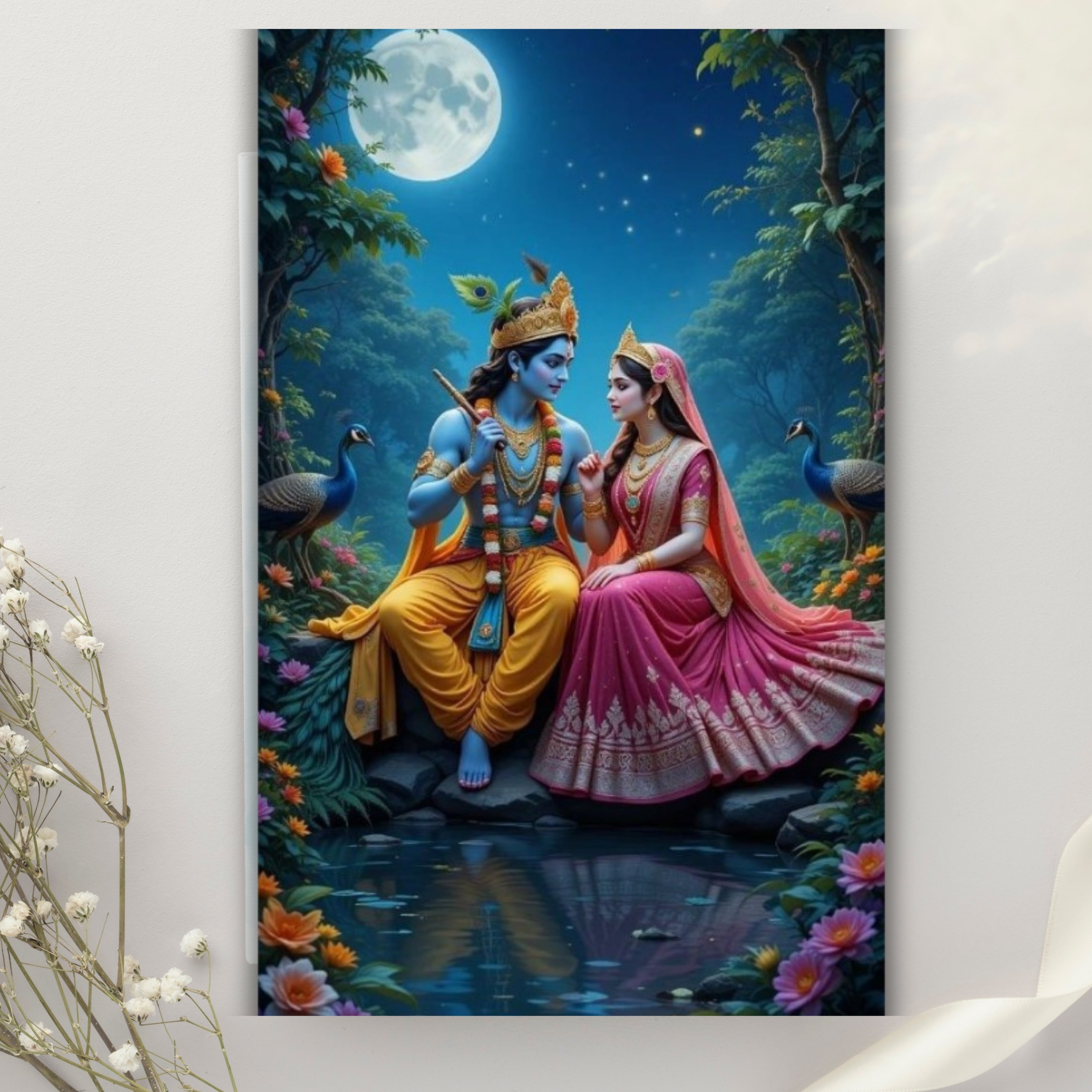 Dekozi Krishna Wall Art – Divine Portrait | Framed Canvas & Photo Print for Spiritual Home & Office Decor