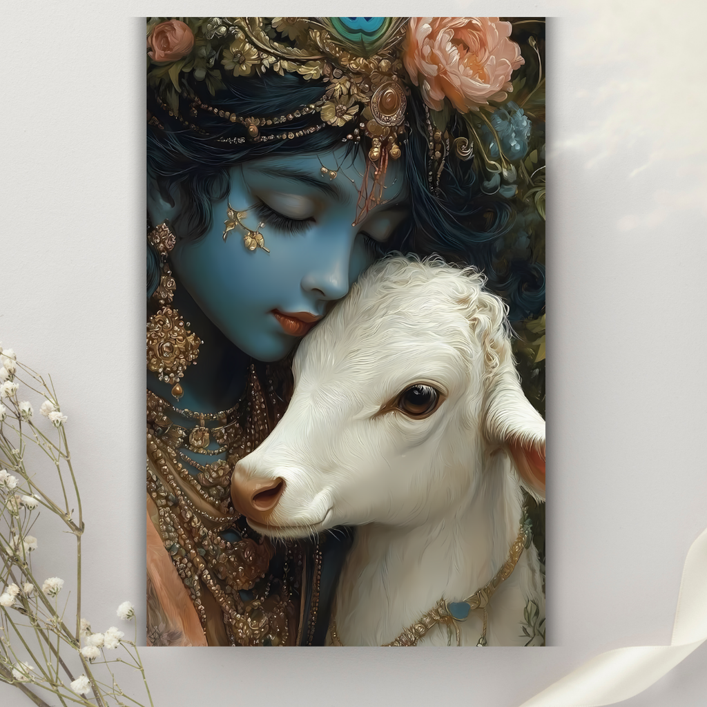 Dekozi Krishna Wall Art – Divine Portrait | Framed Canvas & Photo Print for Spiritual Home & Office Decor
