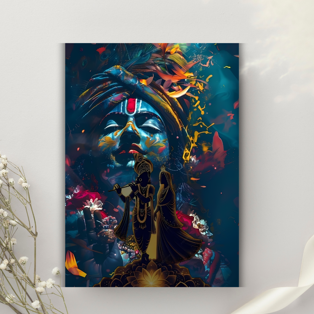 Dekozi Krishna Wall Art – Divine Portrait | Framed Canvas & Photo Print for Spiritual Home & Office Decor