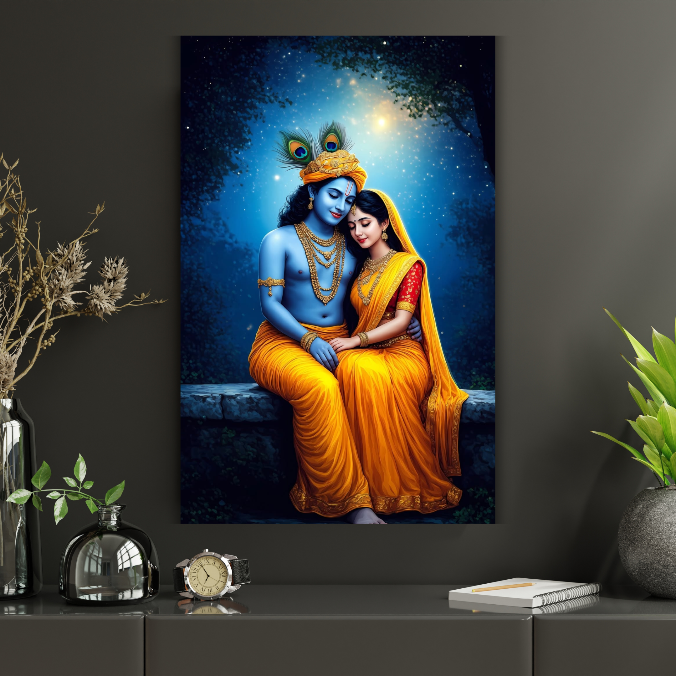 Dekozi Krishna Wall Art – Divine Portrait | Framed Canvas & Photo Print for Spiritual Home & Office Decor