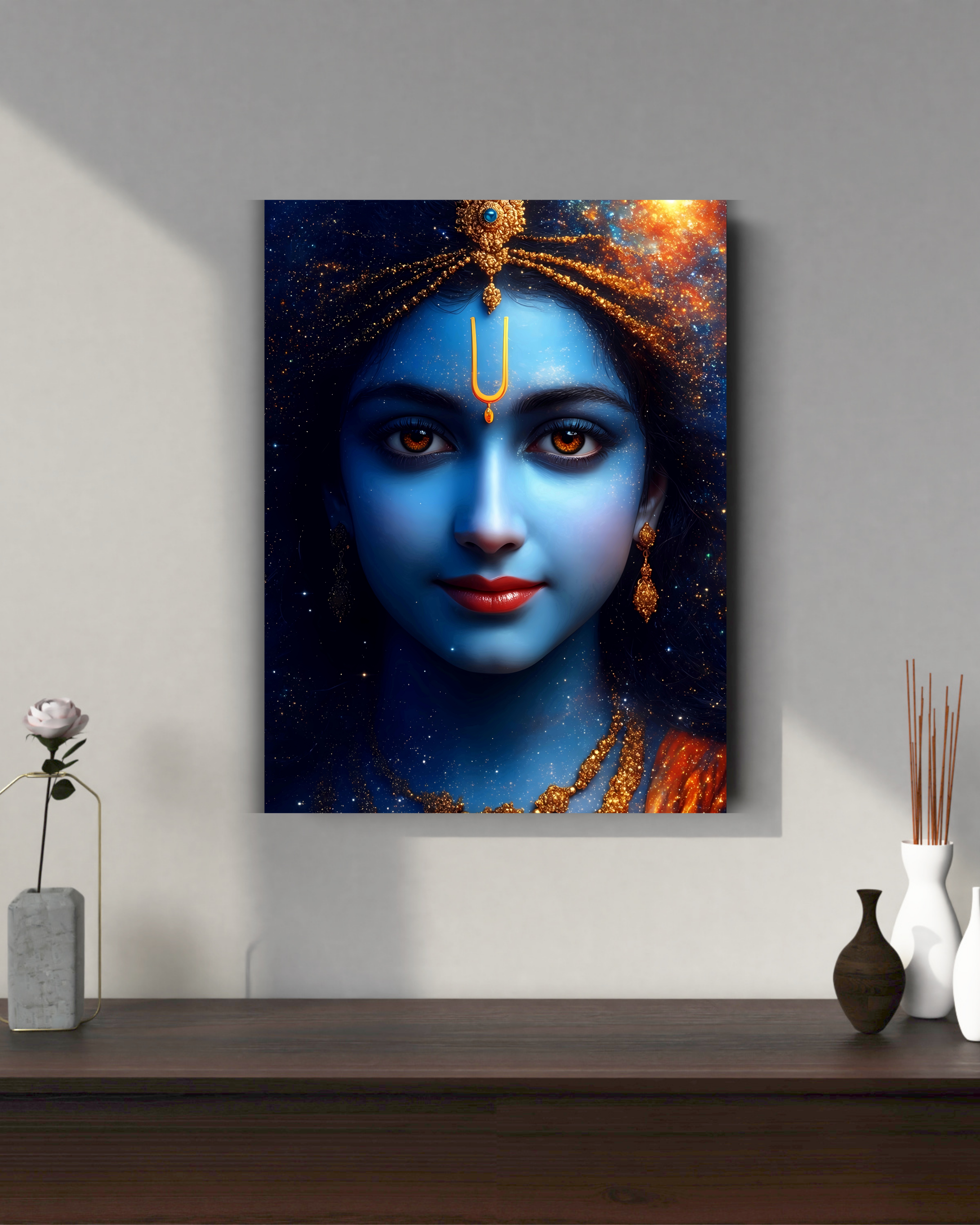 Dekozi Krishna Wall Art – Divine Portrait | Framed Canvas & Photo Print for Spiritual Home & Office Decor