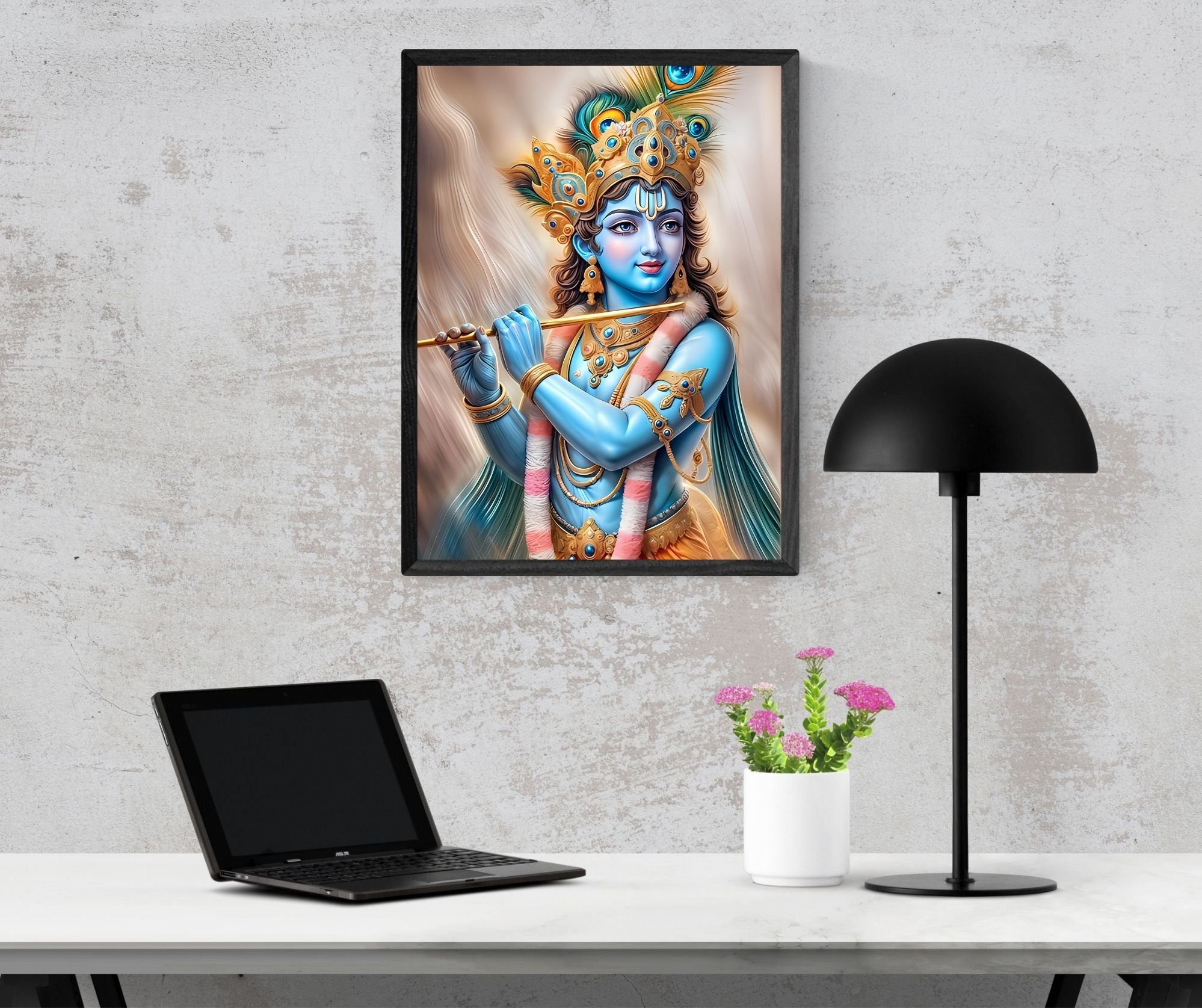 Dekozi Krishna Wall Art – Divine Portrait | Framed Canvas & Photo Print for Spiritual Home & Office Decor