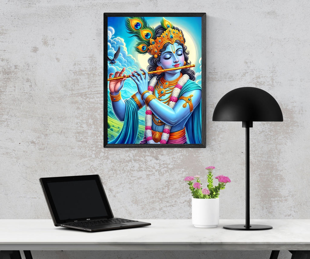 Dekozi Krishna Wall Art – Divine Portrait | Framed Canvas & Photo Print for Spiritual Home & Office Decor