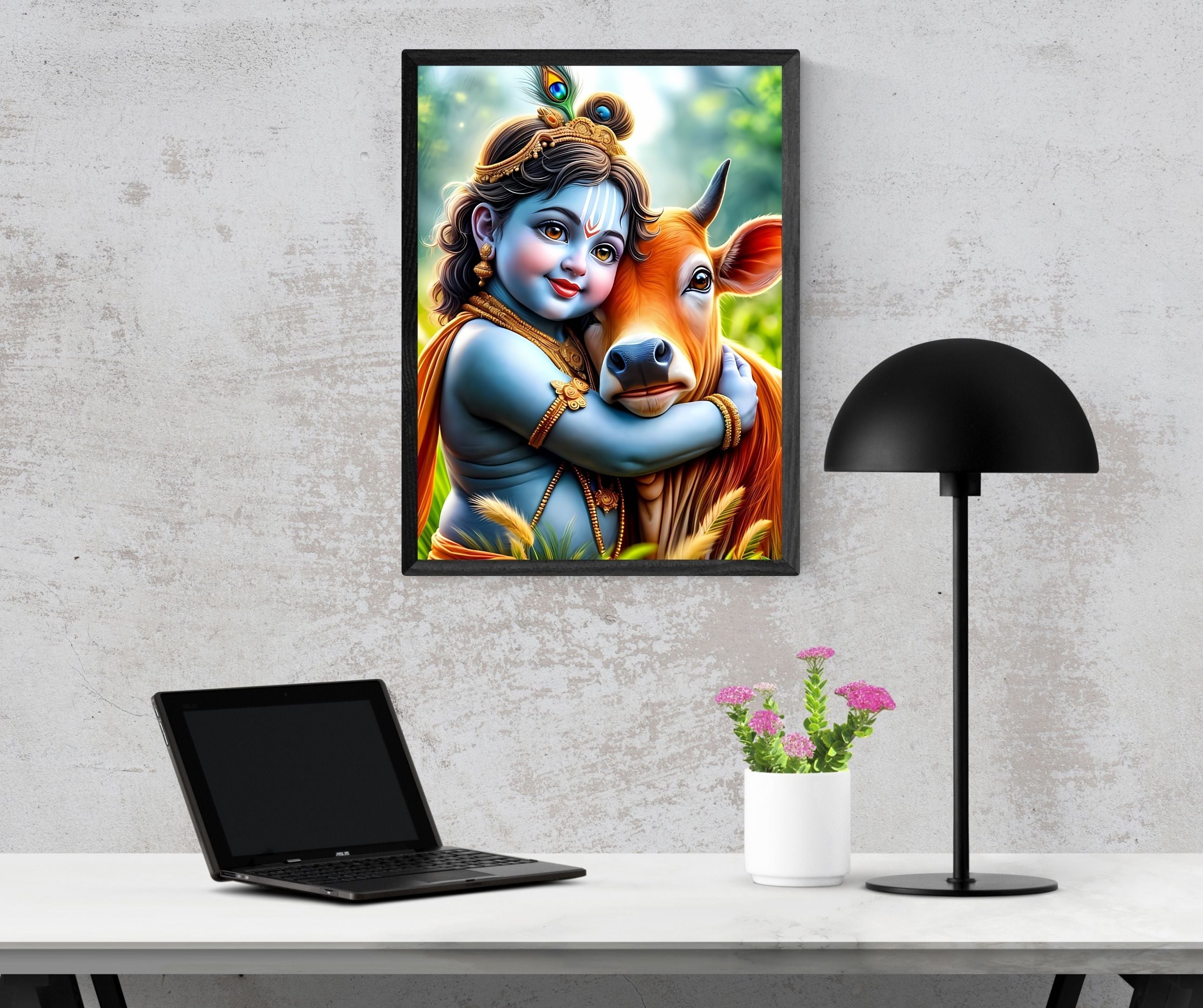 Dekozi Krishna Wall Art – Divine Portrait | Framed Canvas & Photo Print for Spiritual Home & Office Decor