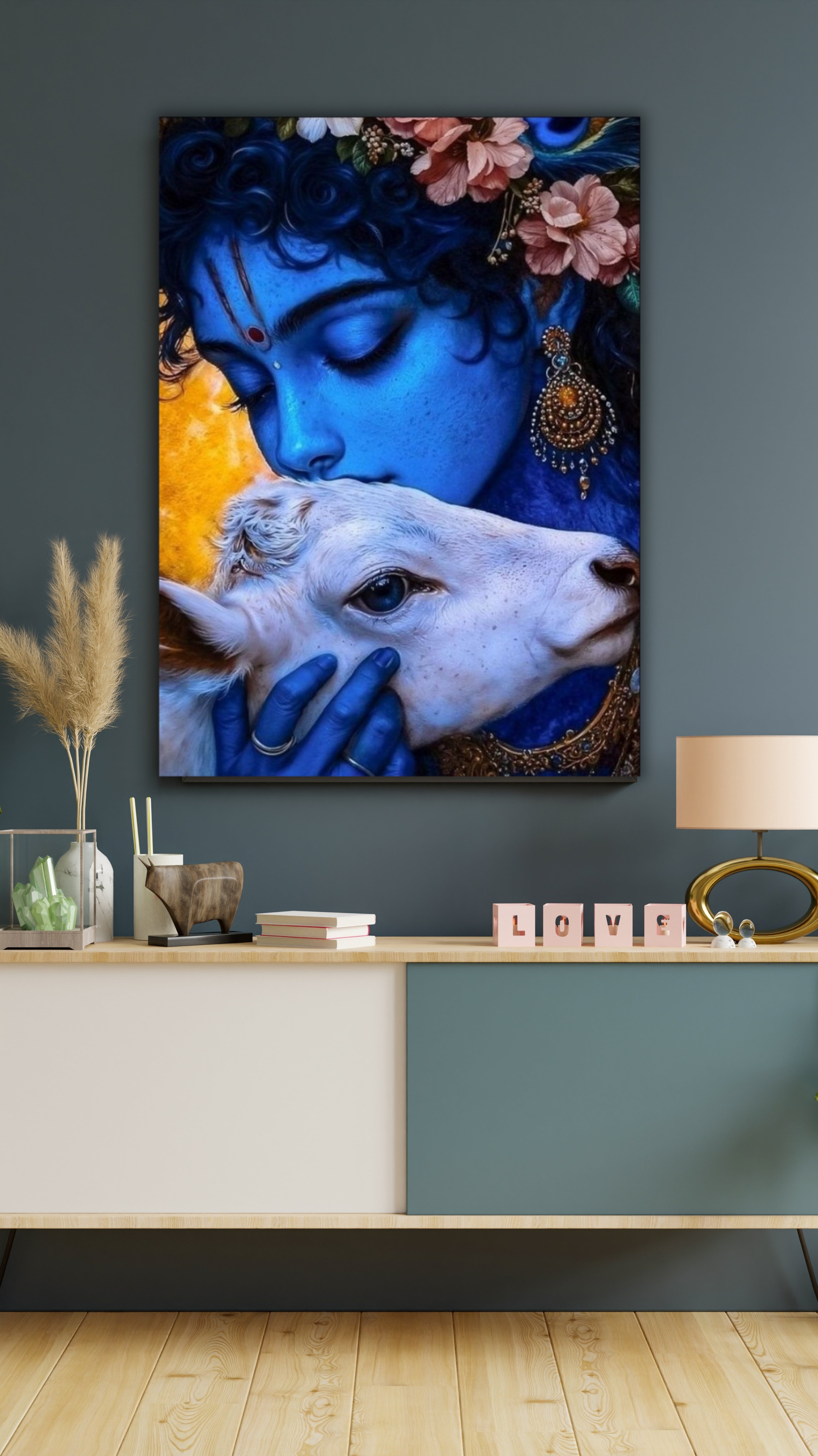 Dekozi Krishna Wall Art – Divine Portrait | Framed Canvas & Photo Print for Spiritual Home & Office Decor
