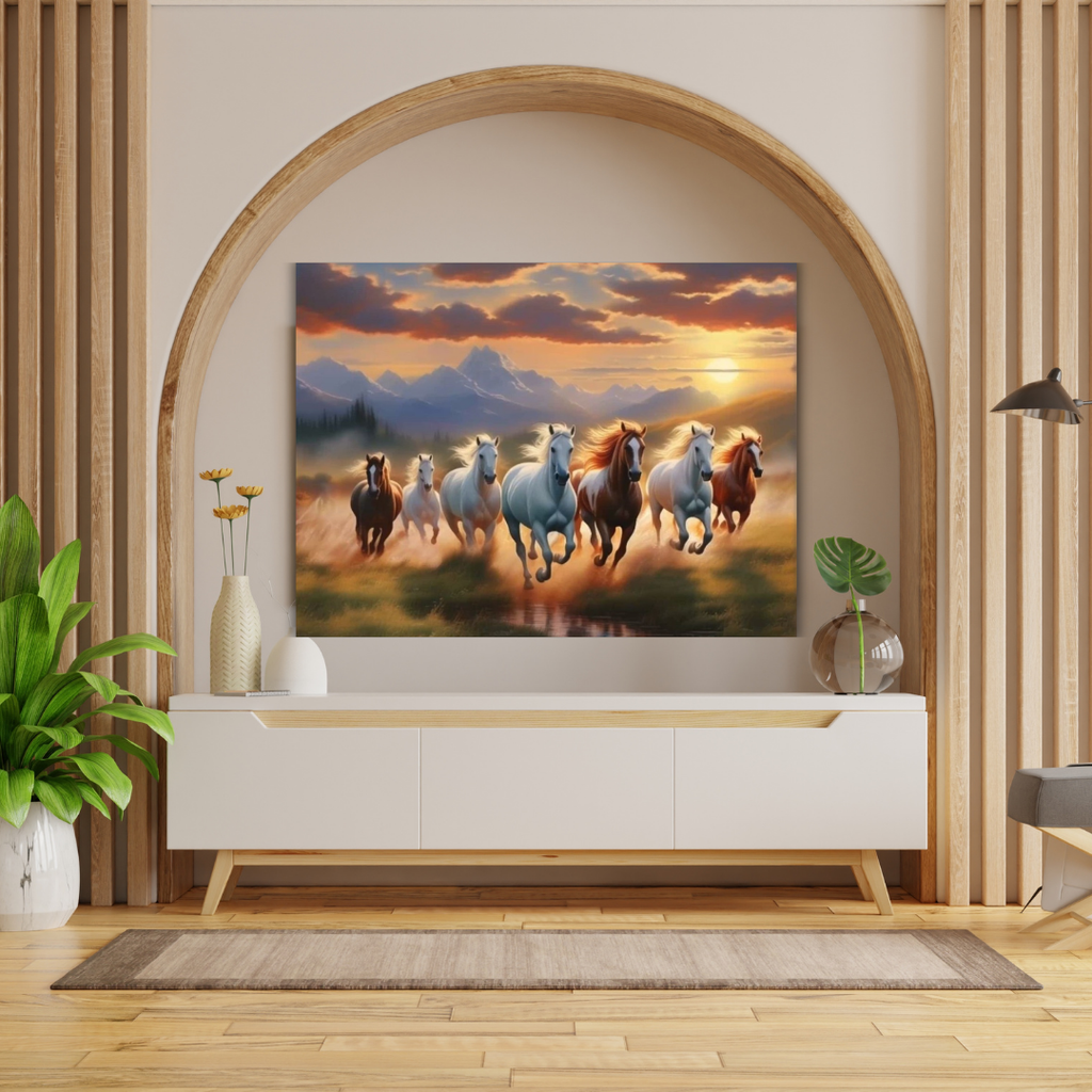 Seven Horses Vastu Photo Frame Wall Art with Frame