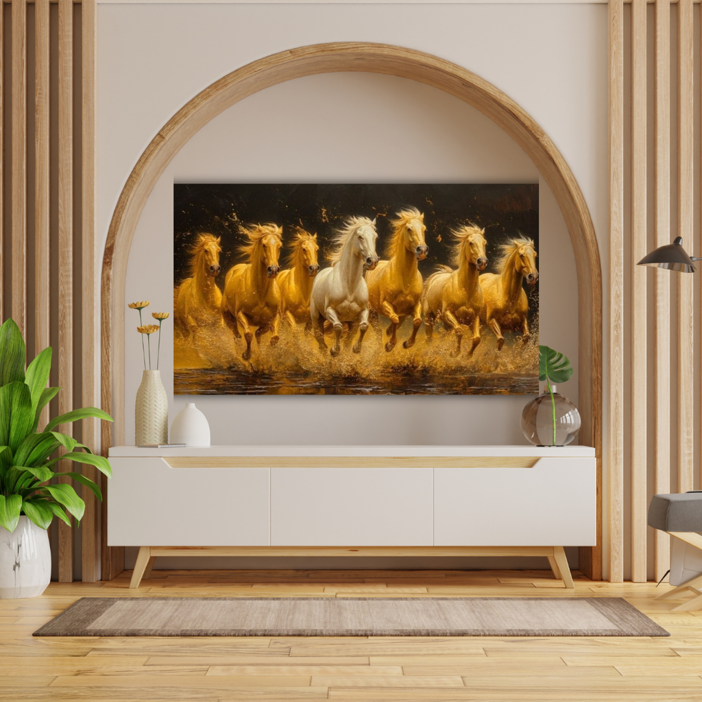 Seven Horses Vastu Photo Frame Wall Art with Frame