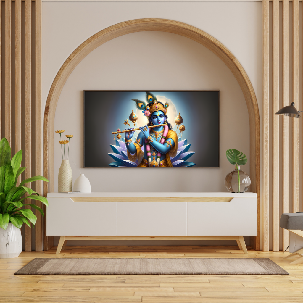 Dekozi Krishna Wall Art – Divine Portrait | Framed Canvas & Photo Print for Spiritual Home & Office Decor