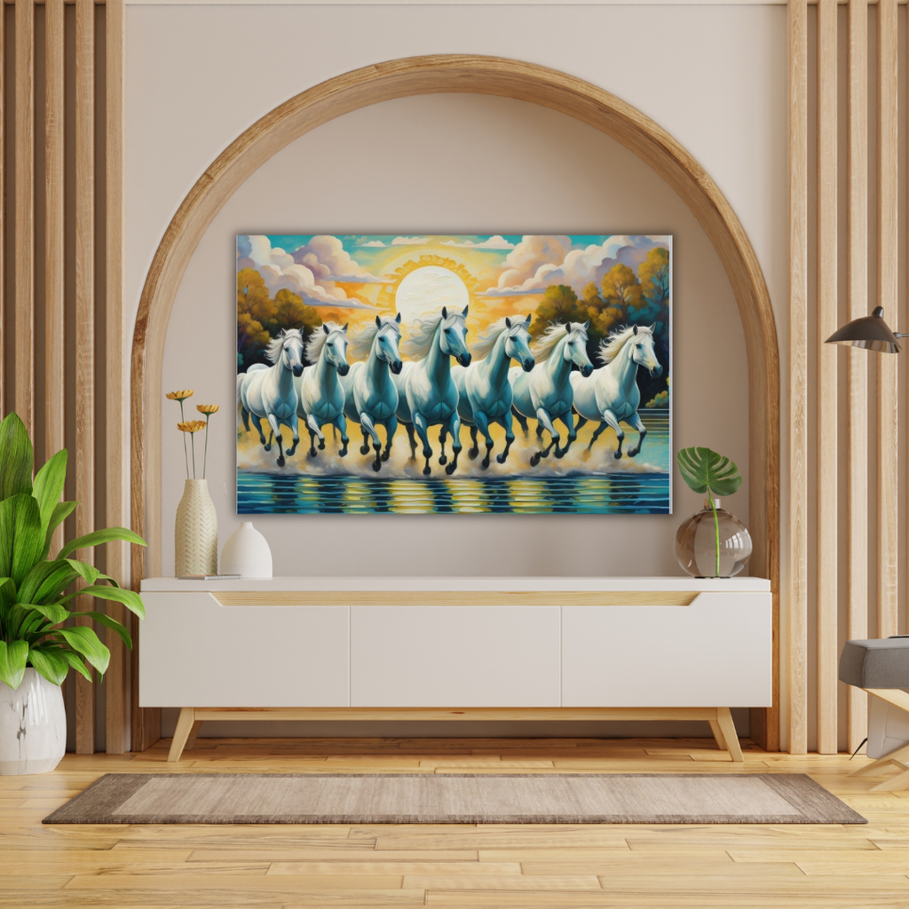 Seven Horses Vastu Photo Frame Wall Art with Frame