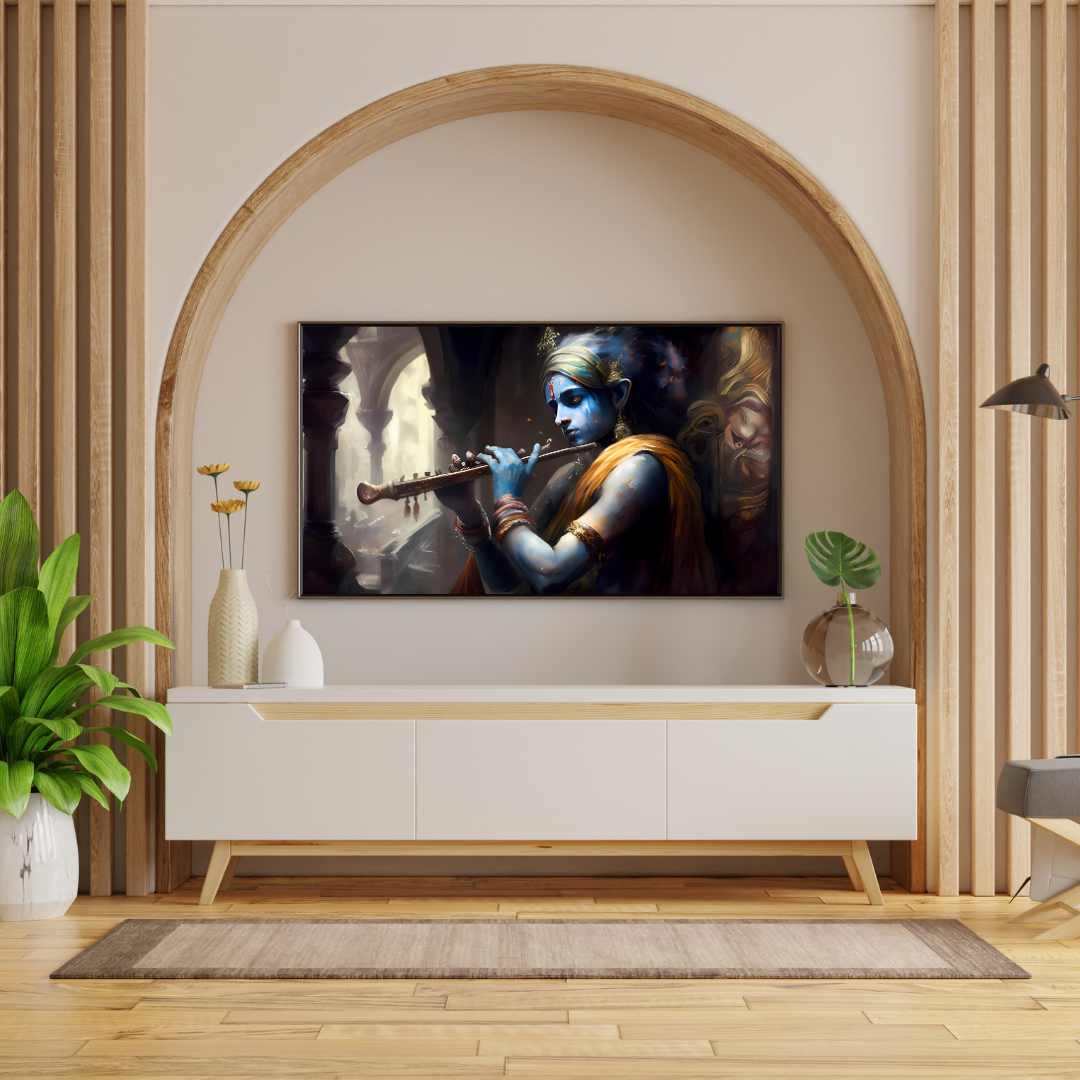 Dekozi Krishna Wall Art – Divine Portrait | Framed Canvas & Photo Print for Spiritual Home & Office Decor