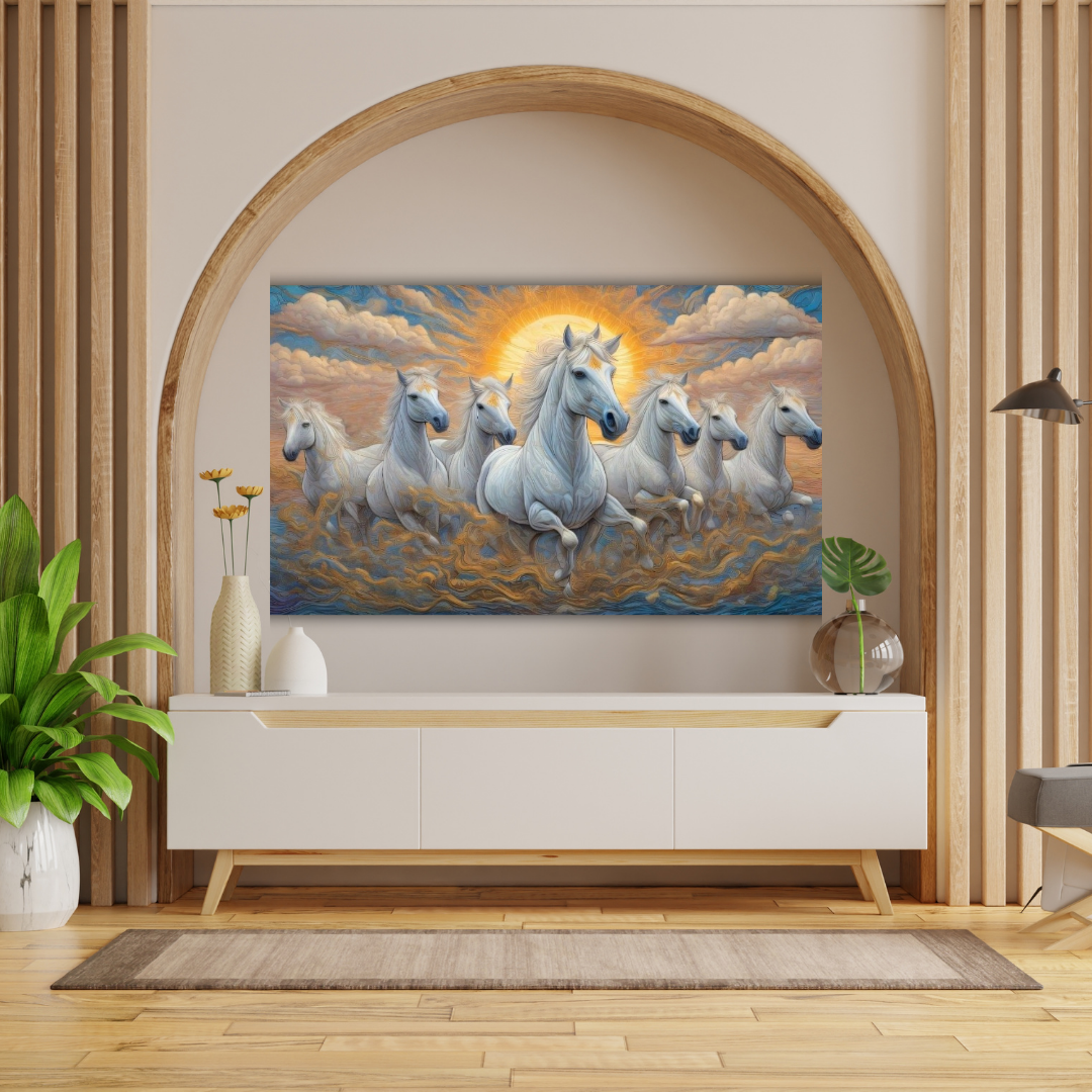 Seven Horses Vastu Photo Frame Wall Art with Frame