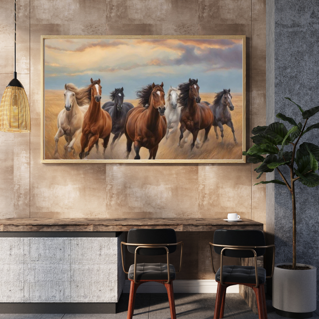 Seven Horses Vastu Photo Frame Wall Art with Frame