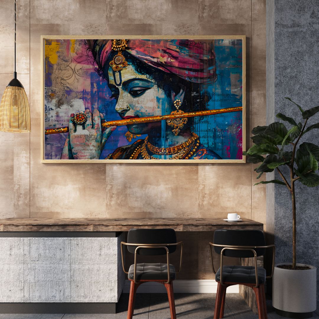 Dekozi Krishna Wall Art – Divine Portrait | Framed Canvas & Photo Print for Spiritual Home & Office Decor