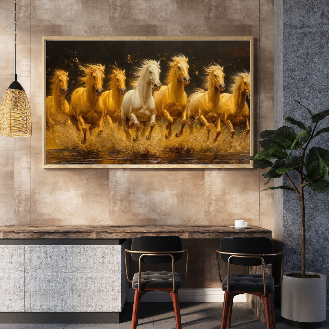 Seven Horses Vastu Photo Frame Wall Art with Frame