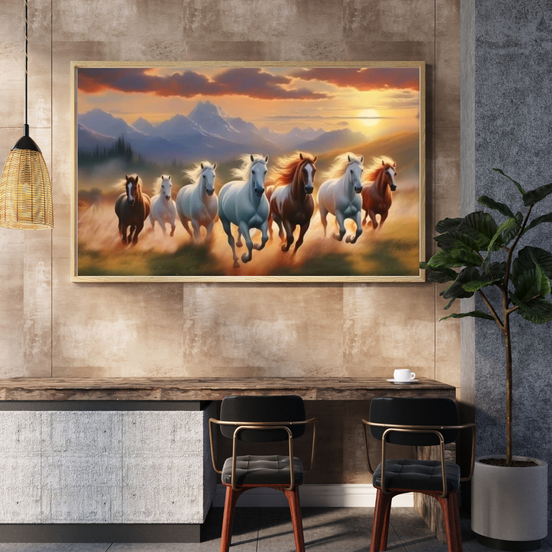 Seven Horses Vastu Photo Frame Wall Art with Frame