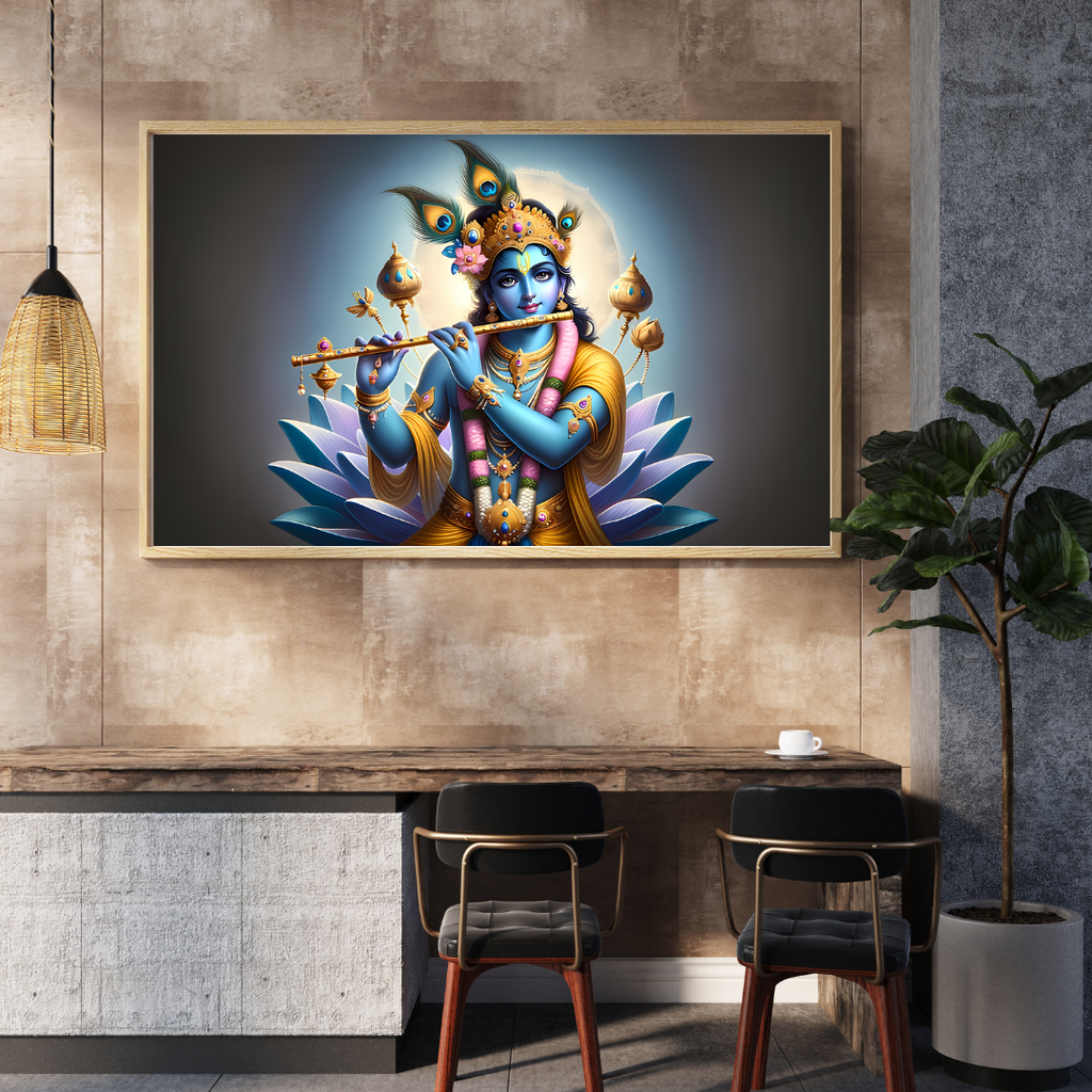 Dekozi Krishna Wall Art – Divine Portrait | Framed Canvas & Photo Print for Spiritual Home & Office Decor