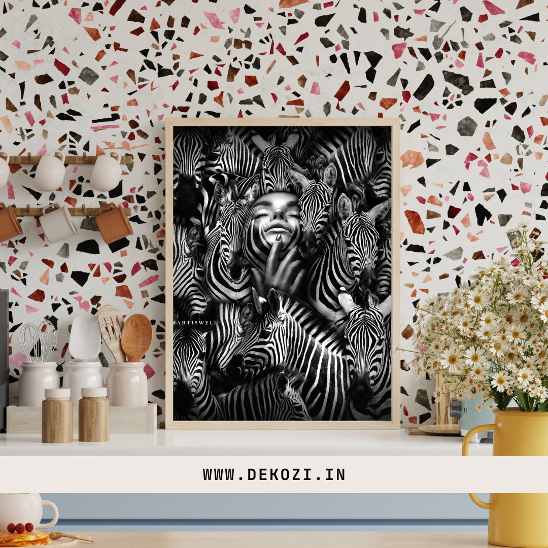 Framed Black & White Zebra Artwork