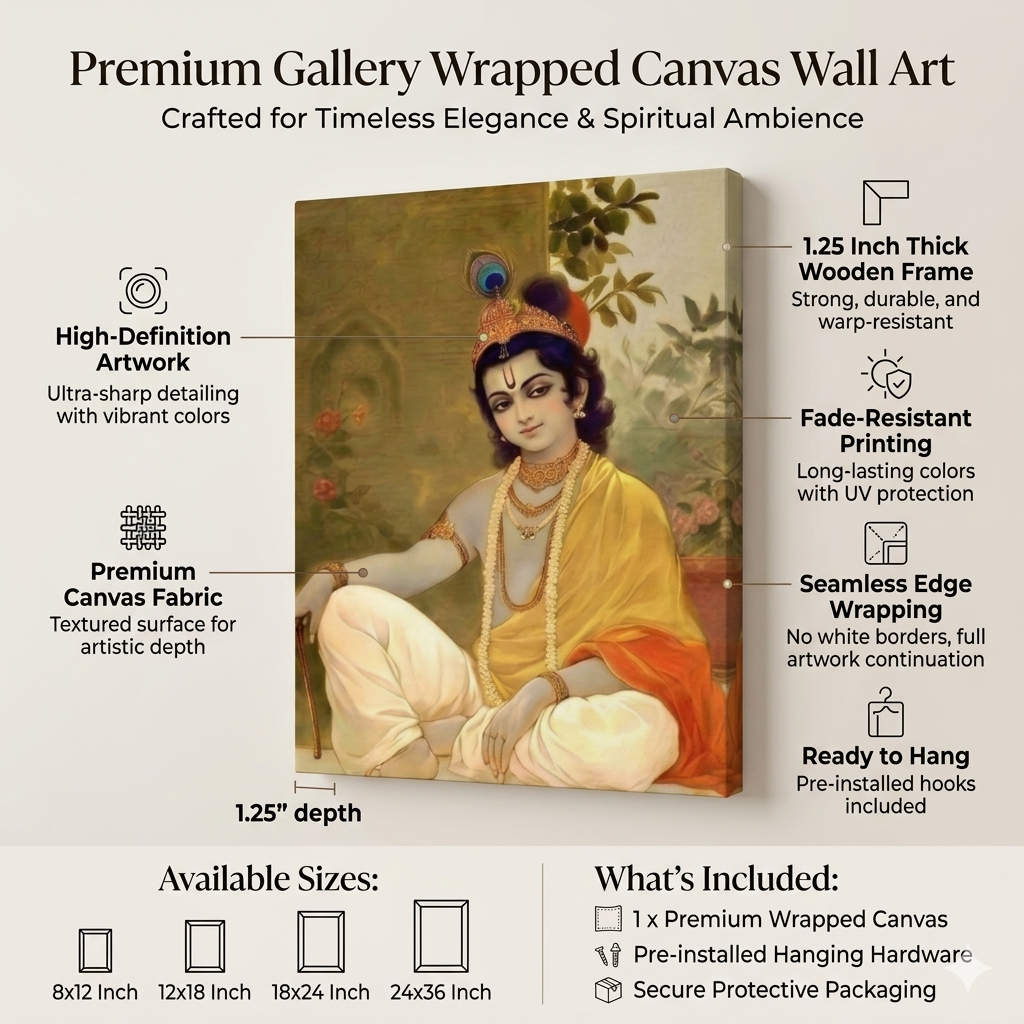 Dekozi Krishna Wall Art – Divine Portrait | Framed Canvas & Photo Print for Spiritual Home & Office Decor