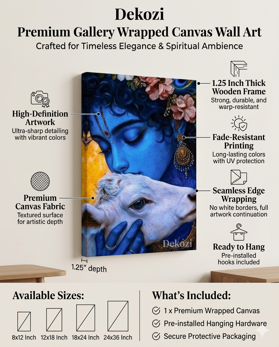 Dekozi Krishna Wall Art – Divine Portrait | Framed Canvas & Photo Print for Spiritual Home & Office Decor
