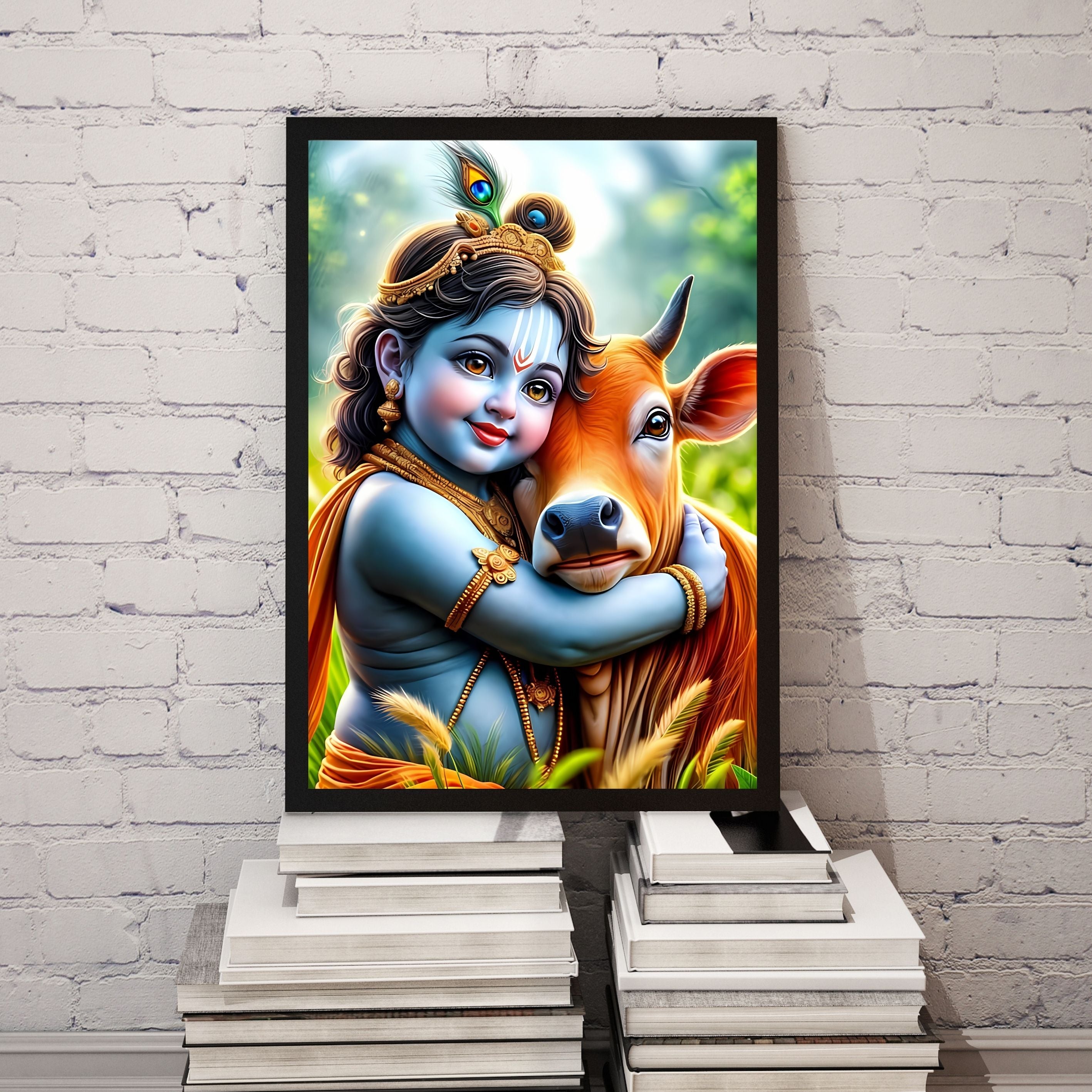Dekozi Krishna Wall Art – Divine Portrait | Framed Canvas & Photo Print for Spiritual Home & Office Decor