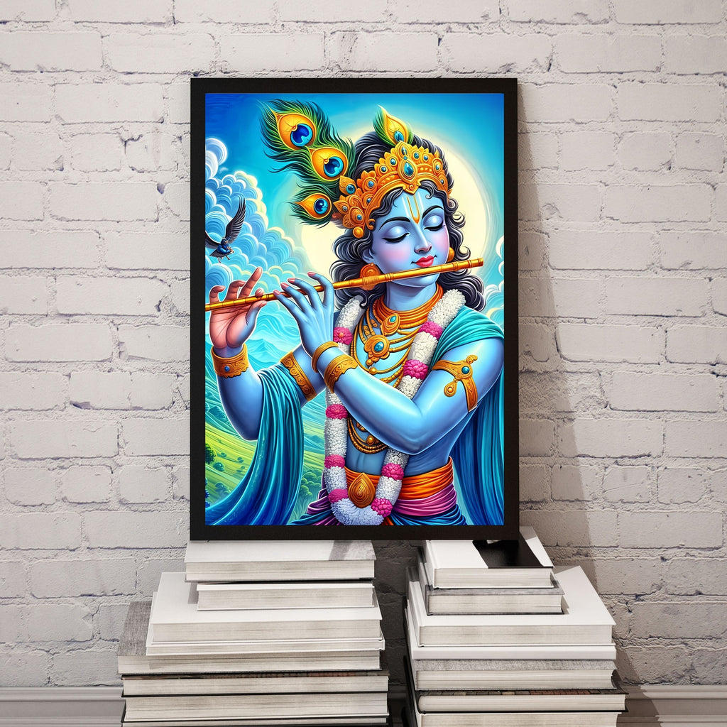 Dekozi Krishna Wall Art – Divine Portrait | Framed Canvas & Photo Print for Spiritual Home & Office Decor