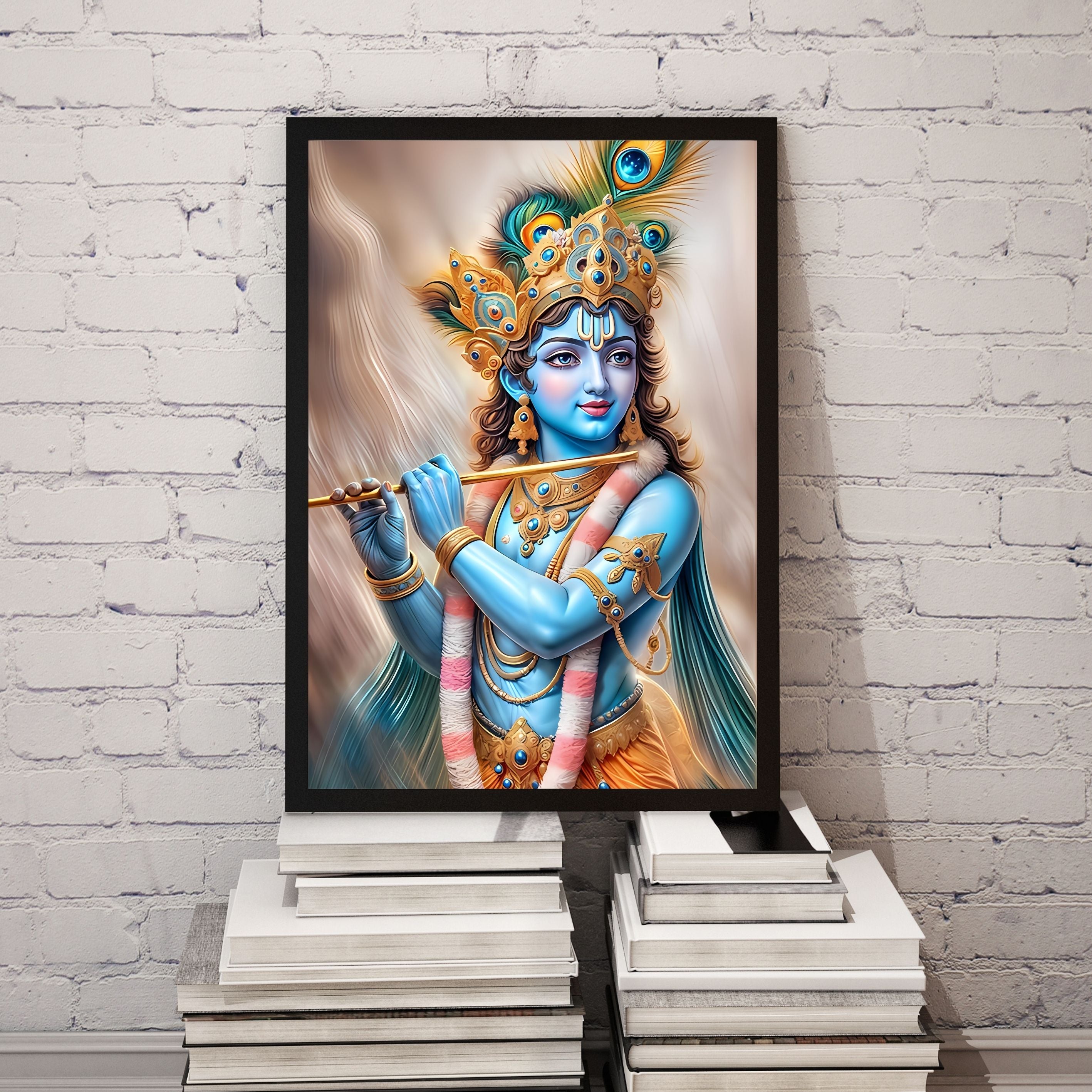 Dekozi Krishna Wall Art – Divine Portrait | Framed Canvas & Photo Print for Spiritual Home & Office Decor