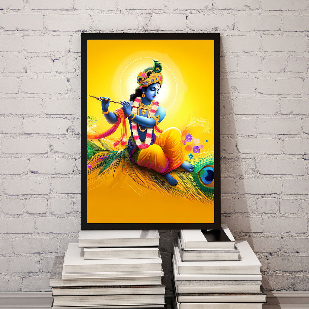 Dekozi Krishna Wall Art – Divine Portrait | Framed Canvas & Photo Print for Spiritual Home & Office Decor
