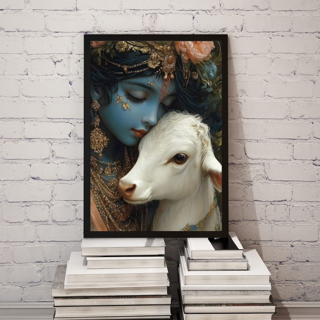 Dekozi Krishna Wall Art – Divine Portrait | Framed Canvas & Photo Print for Spiritual Home & Office Decor