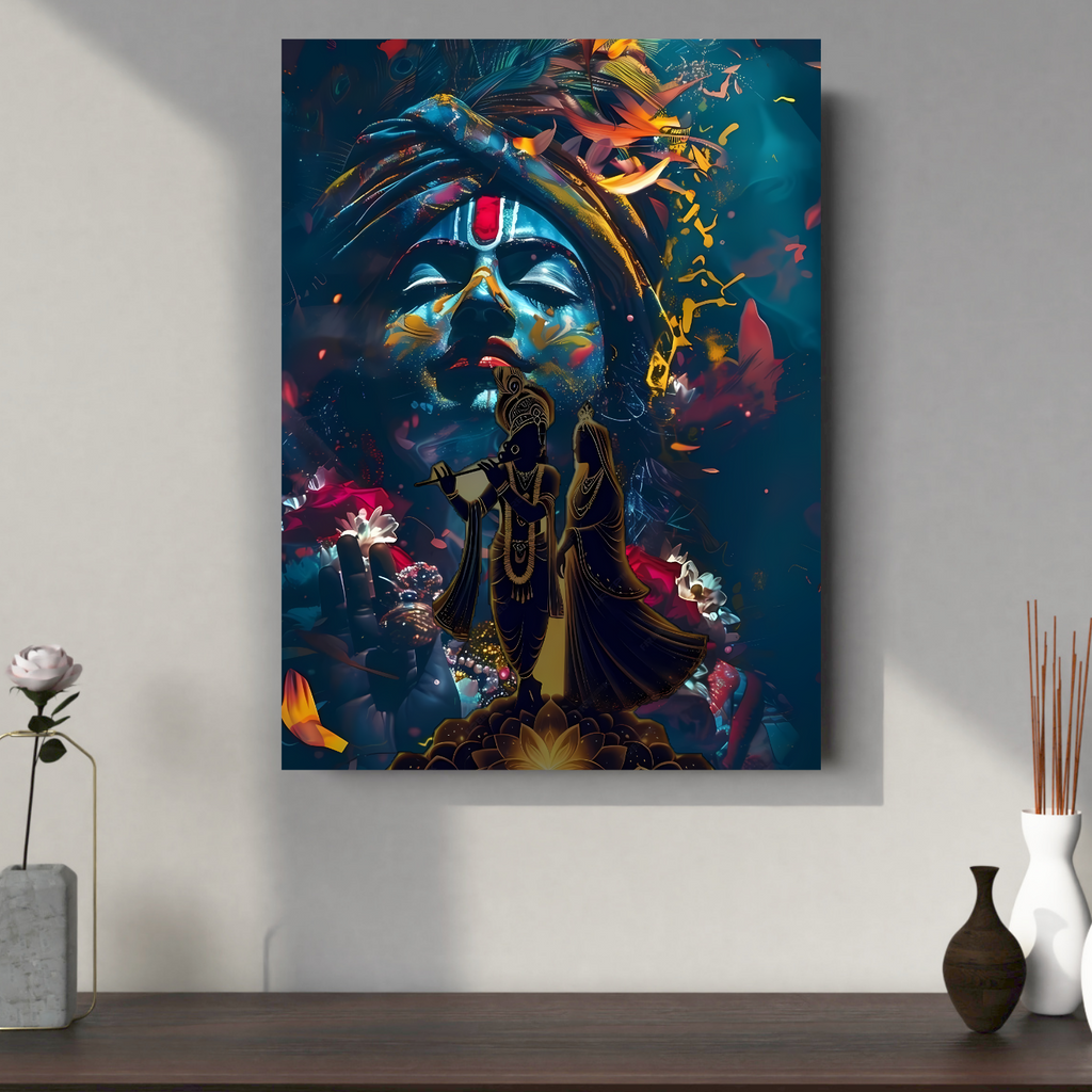 Dekozi Krishna Wall Art – Divine Portrait | Framed Canvas & Photo Print for Spiritual Home & Office Decor