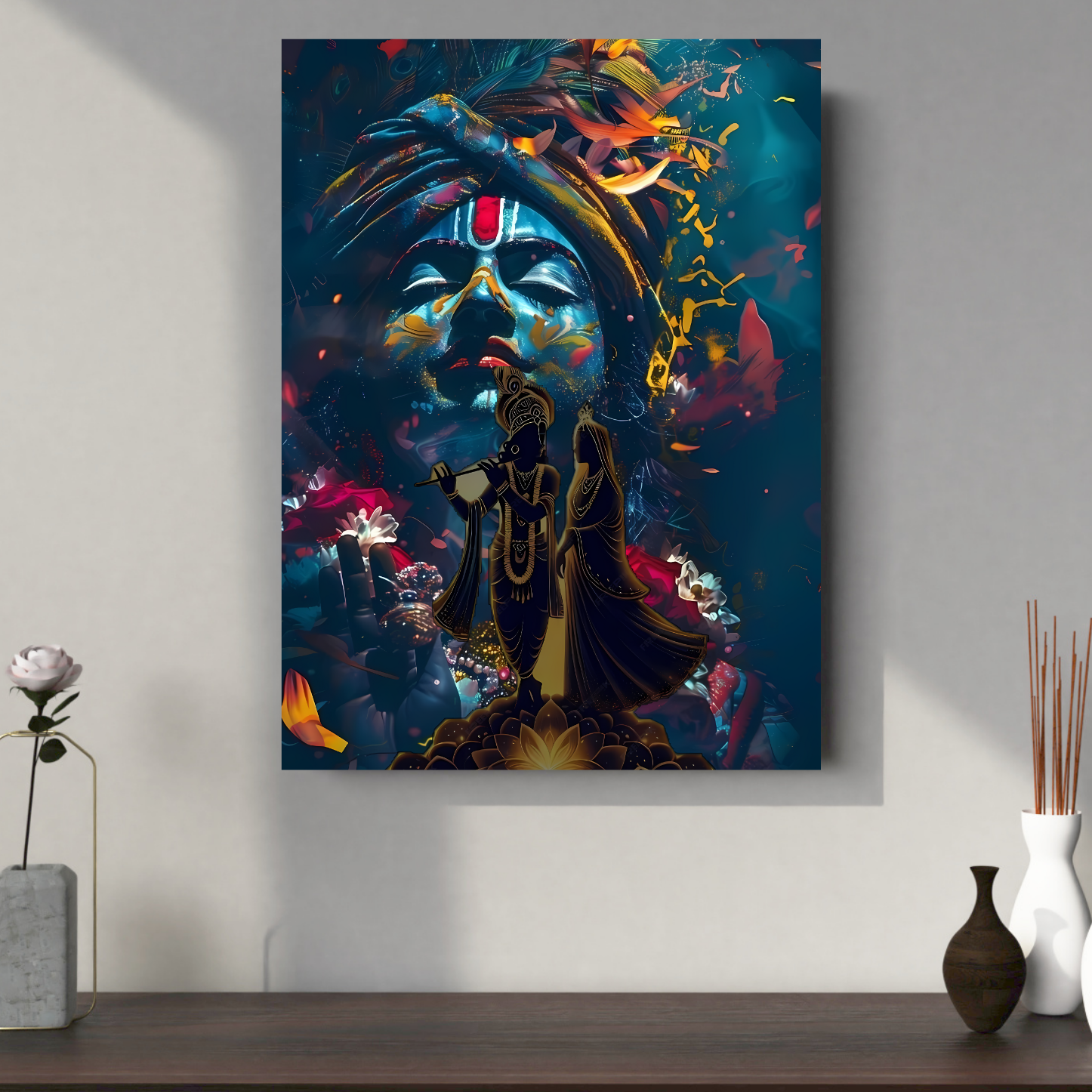 Dekozi Krishna Wall Art – Divine Portrait | Framed Canvas & Photo Print for Spiritual Home & Office Decor