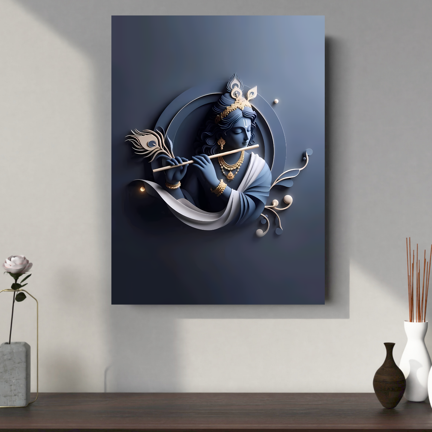 Dekozi Krishna Wall Art – Divine Portrait | Framed Canvas & Photo Print for Spiritual Home & Office Decor