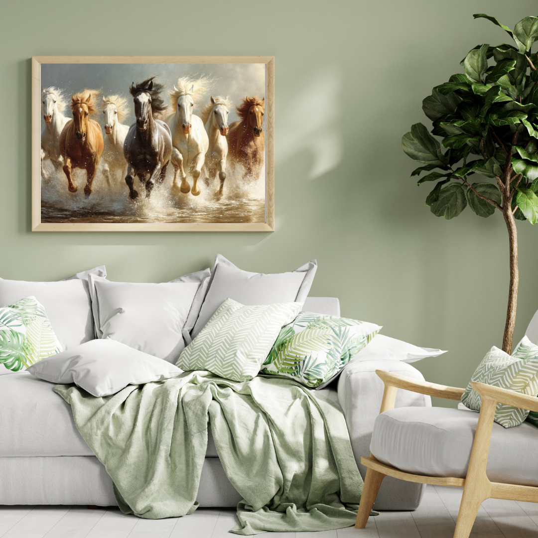 Seven Horses Vastu Photo Frame Wall Art with Frame