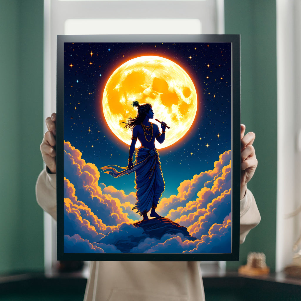 Dekozi Krishna Wall Art – Divine Portrait | Framed Canvas & Photo Print for Spiritual Home & Office Decor